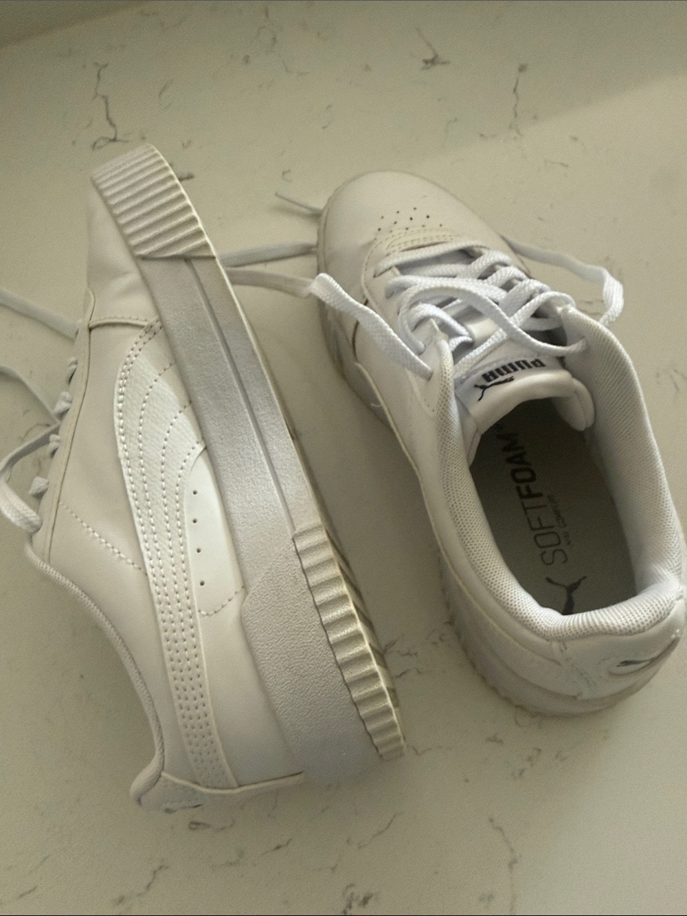Puma White Leather Platform Sneakers Shoes 6.5 - Picture 6 of 7